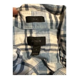 J.Crew Blue and White Plaid Linen Slim Fit Shirt